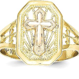 IceCarats 10K Two Tone Gold Antique Filigree Holy Cross Ring Christian Religious Band Size 6