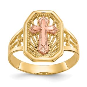 IceCarats 10K Two Tone Gold Antique Filigree Holy Cross Ring Christian Religious Band Size 6