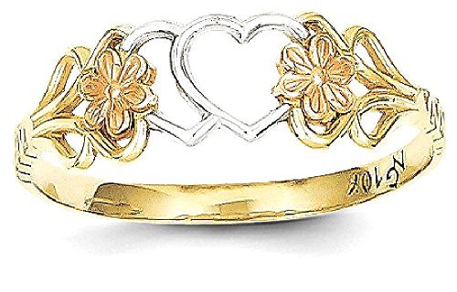 IceCarats 10K Two Tone Gold White Double Heart Love Ring Size 7