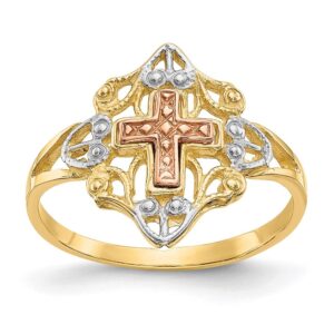 IceCarats 14K Two Tone Gold White Holy Cross Ring Christian Religious Band Size 7