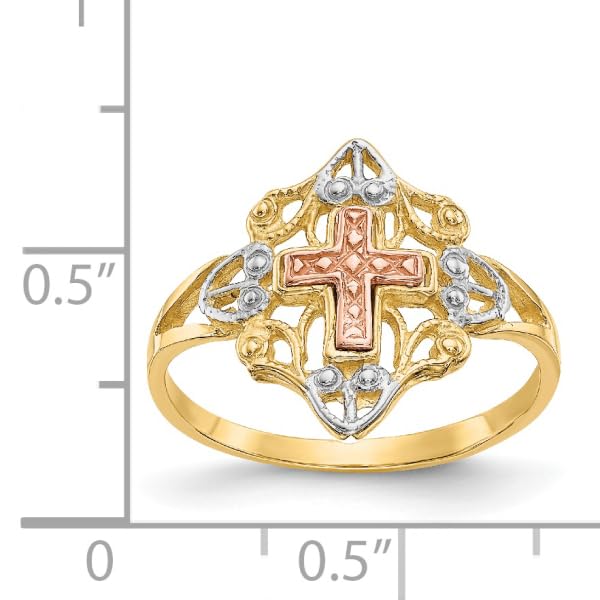 IceCarats 14K Two Tone Gold White Holy Cross Ring Christian Religious Band Size 7