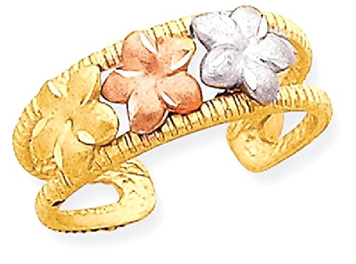 IceCarats 14K Two Tone Gold Hawaiian Plumeria Flower Adjustable Toe Ring Open Midi Band Summer Beach Jewelry