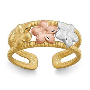 icecarats 14k two tone gold hawaiian plumeria flower adjustable toe ring open midi band summer beach jewelry