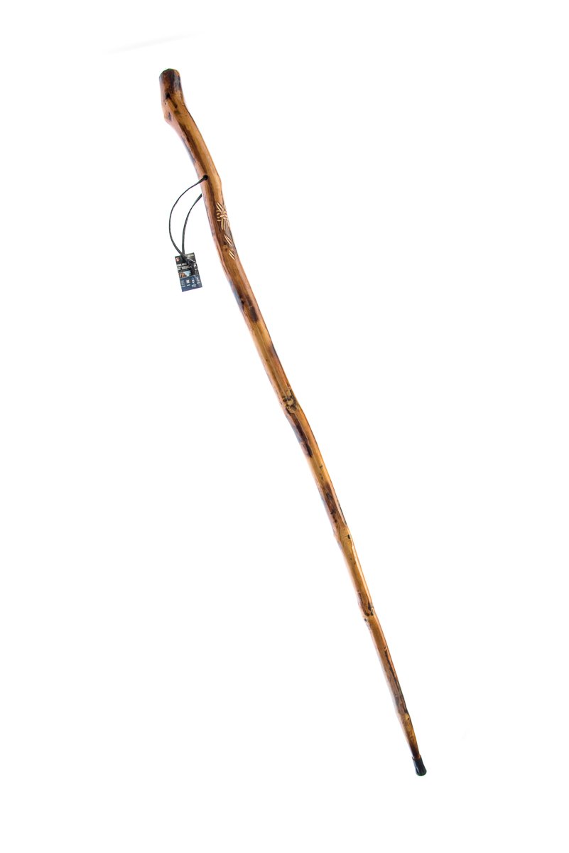 SE 60-Inch Natural Wood Walking Stick with Root Head & Steel Tip - Hand-Carved Floral Design, Huangtang Wood, Grooved Grip - WS631-60RH