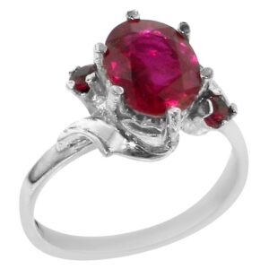 925 Sterling Silver Natural Ruby Womens Trilogy Ring - Sizes 4 to 12 Available