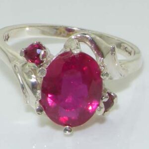 925 Sterling Silver Natural Ruby Womens Trilogy Ring - Sizes 4 to 12 Available