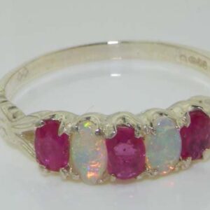 LetsBuyGold 925 Sterling Silver Natural Ruby and Opal Womens Anniversary Ring - Size 7.25