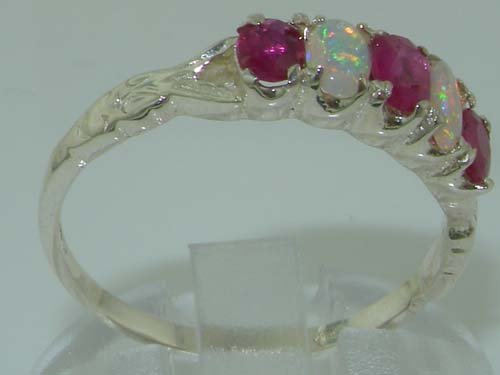 LetsBuyGold 925 Sterling Silver Natural Ruby and Opal Womens Anniversary Ring - Size 7.25