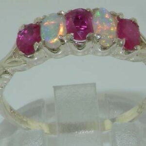 LetsBuyGold 925 Sterling Silver Natural Ruby and Opal Womens Anniversary Ring - Size 7.25