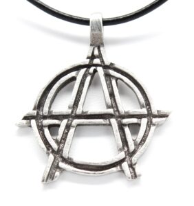 trilogy jewelry pewter anarchy symbol biker gothic pendant on leather necklace