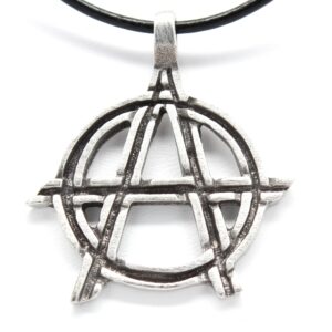 Trilogy Jewelry Pewter Anarchy Symbol Biker Gothic Pendant on Leather Necklace