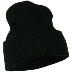 MG 12 Inch Long Knitted Beanie - Black OSFM