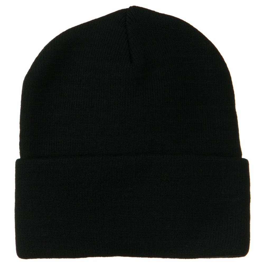 MG 12 Inch Long Knitted Beanie - Black OSFM