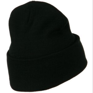 MG 12 Inch Long Knitted Beanie - Black OSFM