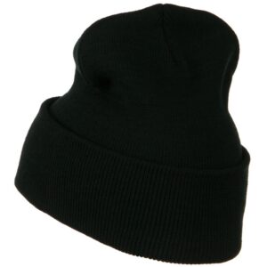 MG 12 Inch Long Knitted Beanie - Black OSFM