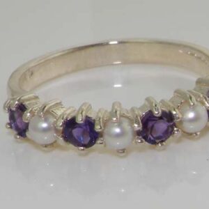 925 Sterling Silver Cultured Pearl & Amethyst Womens Anniversary Ring - Size 8