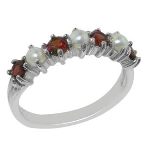 LetsBuyGold 925 Sterling Silver Cultured Pearl & Garnet Womans Eternity Ring - Size 10.25