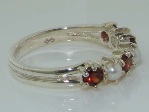 LetsBuyGold 925 Sterling Silver Cultured Pearl & Garnet Womans Eternity Ring - Size 10.25