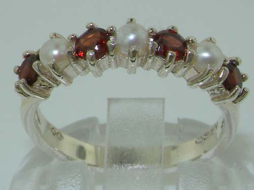 LetsBuyGold 925 Sterling Silver Cultured Pearl & Garnet Womans Eternity Ring - Size 10.25