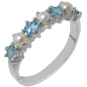 letsbuygold 925 sterling silver cultured pearl & blue topaz womans eternity band ring - size 10