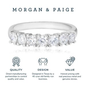 MORGAN & PAIGE Cubic Zirconia Wedding Anniversary Ring For Women - Brilliant Cut Seven Stone Classic Prong-Set Platinum Plated Sterling Silver Wedding Band - Size 8