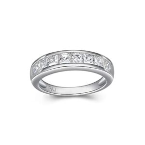 MORGAN & PAIGE Wedding Anniversary Ring - Classic Channel-Set Princess Cut Cubic Zirconia - Size 6-925 Platinum Plated Sterling Silver Anniversary Bands For Women