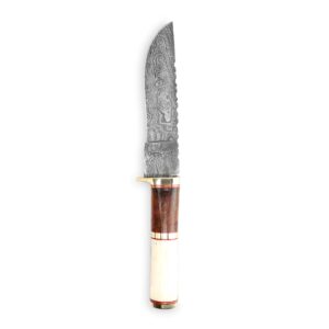 perkin - custom handmade damascus hunting knife - bone & burl wood handle