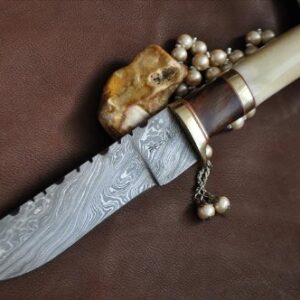 Perkin - Custom Handmade Damascus Hunting Knife - Bone & Burl Wood Handle