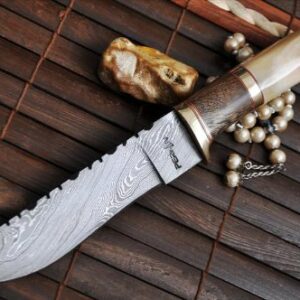 Perkin - Custom Handmade Damascus Hunting Knife - Bone & Burl Wood Handle