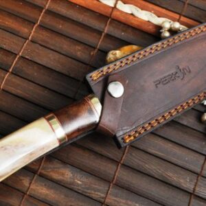 Perkin - Custom Handmade Damascus Hunting Knife - Bone & Burl Wood Handle