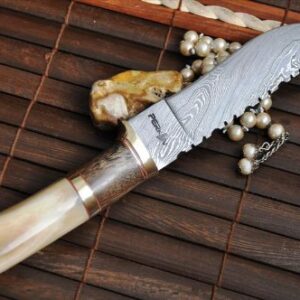 Perkin - Custom Handmade Damascus Hunting Knife - Bone & Burl Wood Handle