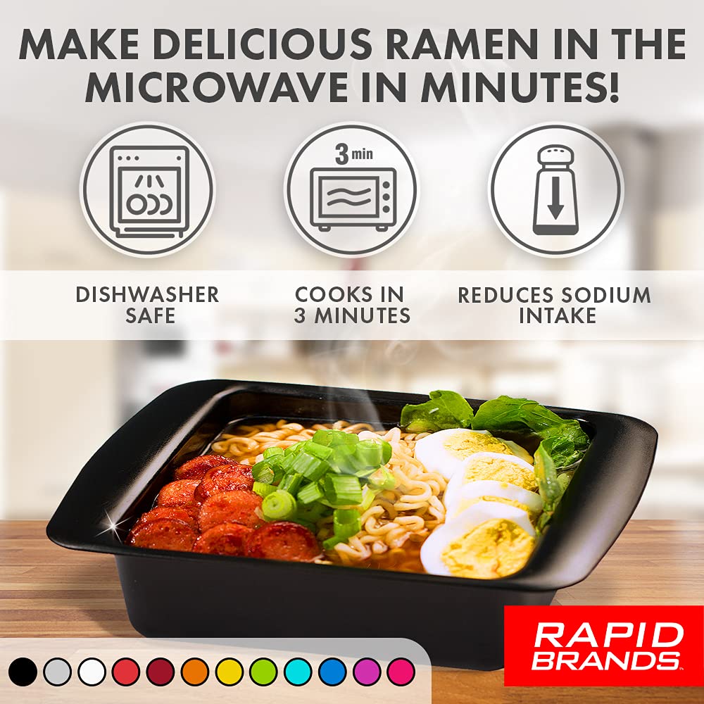 Rapid Ramen Cooker - Microwave Polypropylene Ramen in 3 Minutes - BPA Free and Dishwasher Safe - Black