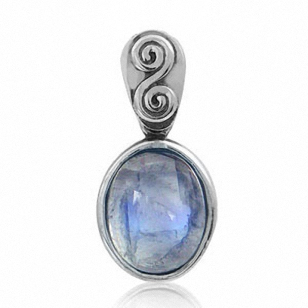 Silvershake Natural Moonstone 925 Sterling Silver Swirl and Spiral Solitaire Pendant