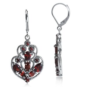 Silvershake 5.8ct. Natural Garnet 925 Sterling Silver Filigree Victorian Style Leverback Dangle Earrings Jewelry for Women