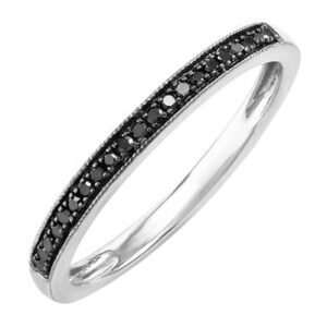 dazzlingrock collection round black diamond stackable wedding band for women (0.10 ctw) in 925 sterling silver, size 7