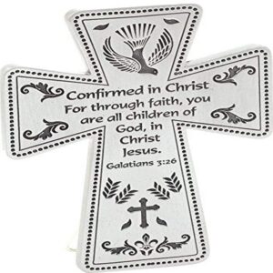 cathedral art (abbey & ca gift confirmation message cross, hangs or stands, 5-inch, silver