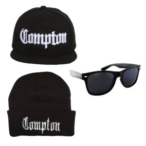 gravity threads compton bundle pack - black (shades, beanie, flatbill)