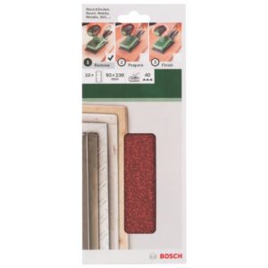 Bosch Home and Garden 2609256A94 10-Piece Sanding Sheet Set for Orbital Sanders 93 x 230, 40