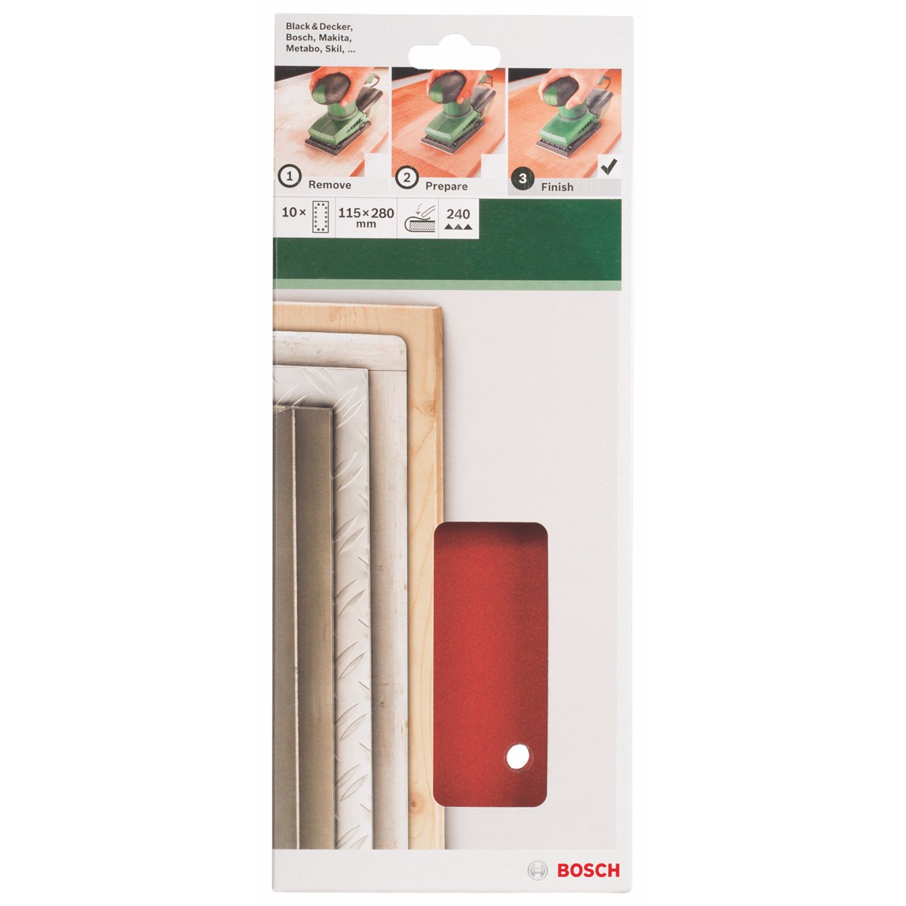 Bosch 2609256B31 Sanding Sheets for Orbital Sanders 115 x 280 cm Number of Holes 14 Grit 240 Pack of 10