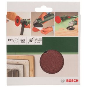 Bosch Home and Garden 2609256B53 10-Piece Sanding Sheet Set for Drill 125, 40 60 80 120 180