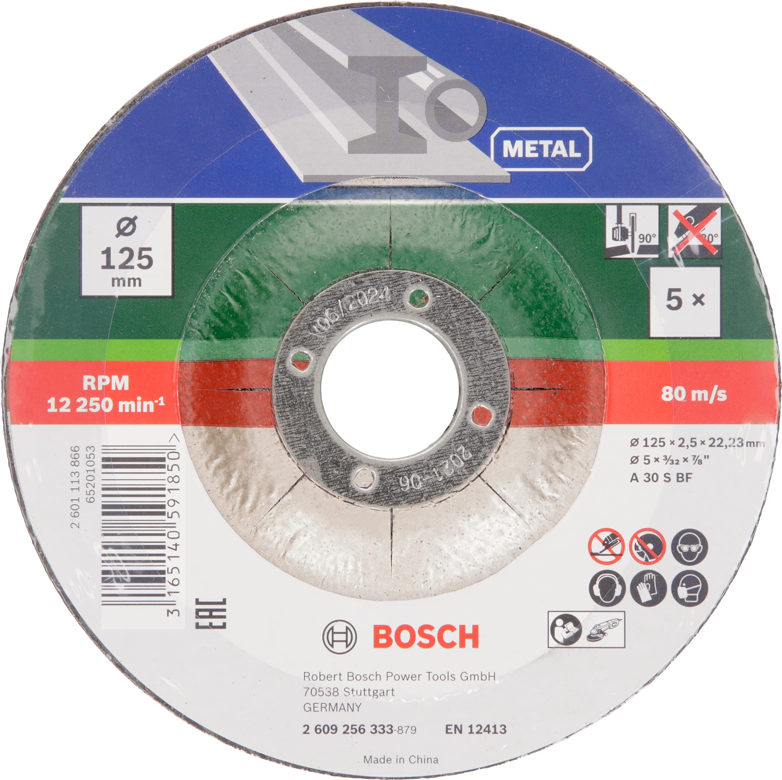 Bosch DIY Trennscheibe Metall für Winkelschleifer (5 Stück, Ø 125 mm, gekröpft, A 30 S BF)