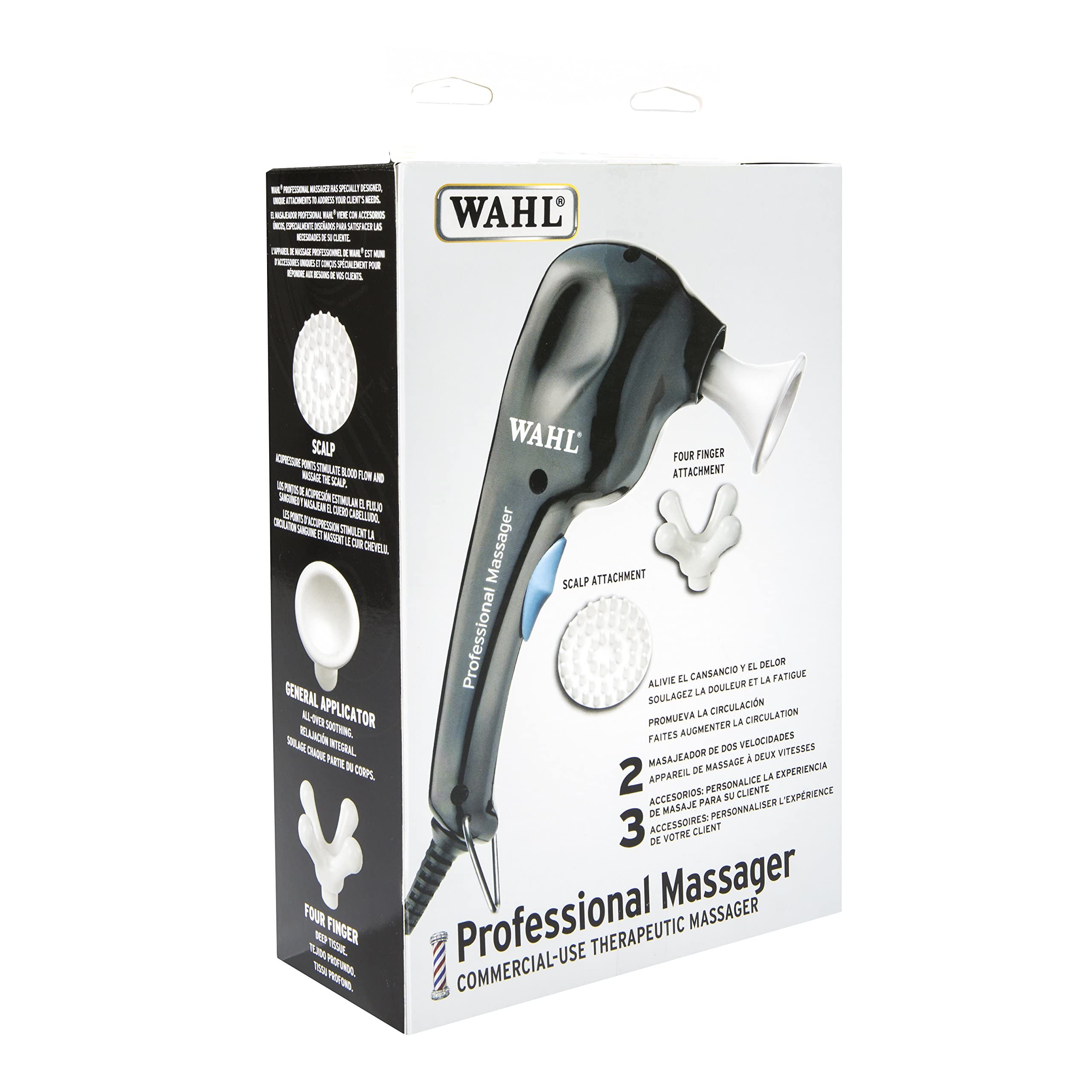 Wahl Professional Massager, 3 Therapy Attachment Heads, Powerful, Lightweight and Quiet for Professional Barbers and Stylists- Model 4120-1701