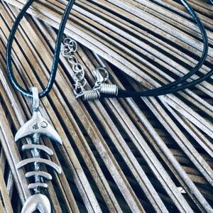 Trilogy Jewelry Pewter Fish Bones Nautical Fishbones Pendant on Leather Necklace