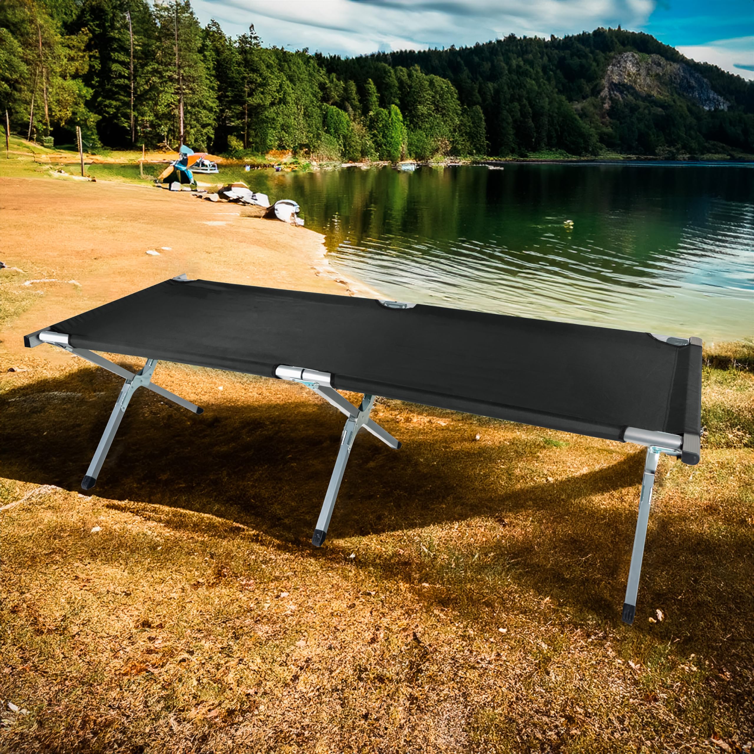 75" Portable Folding Camping Bed & Cot - 260 lbs. Capacity By Trademark Innovations (Black)