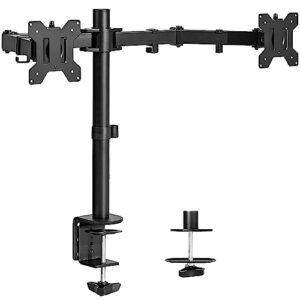 vivo dual monitor desk mount, heavy duty fully adjustable steel stand, holds 2 computer screens up to 30 inches and max 22lbs each, black, stand-v002