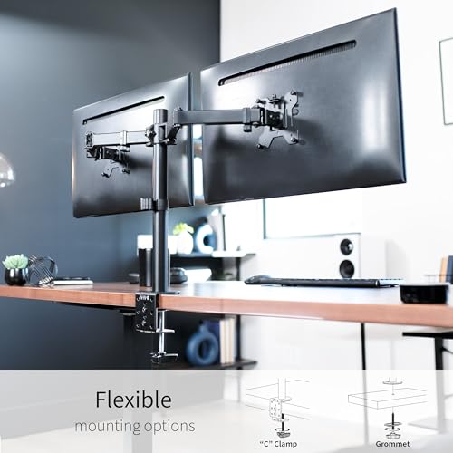 VIVO Dual Monitor Desk Mount, Heavy Duty Fully Adjustable Steel Stand, Holds 2 Computer Screens up to 30 inches and Max 22lbs Each, Black, STAND-V002