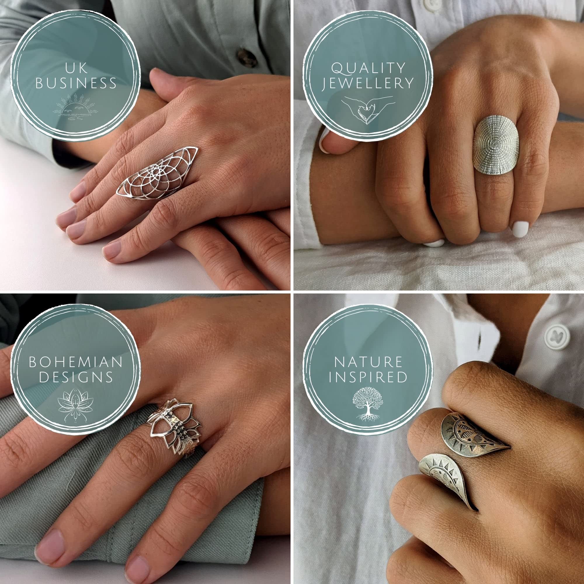 81stgeneration Wide 925 Sterling Silver Feather Ring - Leaf Shaped Adjustable Rings for Women - Wraparound Boho Rings for Teen Girls - Unique Wrap Wedding Ring - Thumb Ring