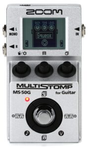 zoom ms-50g multistomp guitar effects pedal, single stompbox size, 100 built-in effects, tuner