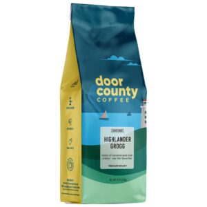 Door County Coffee Highlander Grogg Flavored Coffee Ground | 10 oz Bag | Medium Roast | 100% Specialty Arabica Coffee | Flavored Gourmet Coffee | Highlander Grogg Coffee