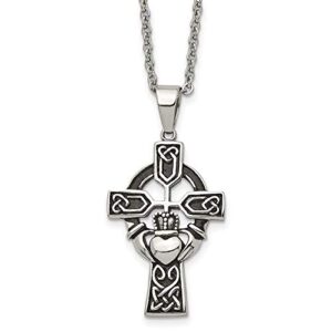 IceCarats Stainless Steel Vintage Heart Love Irish Claddagh Celtic Cross Pendant Necklace Charm 20 inch Cable Link Chain Jewelry